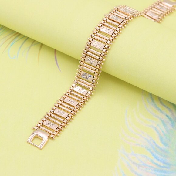 "Elegant Rose Gold Bracelet with Etched Design and Beaded Edges, XPBL0894 - Picture 1 of 12